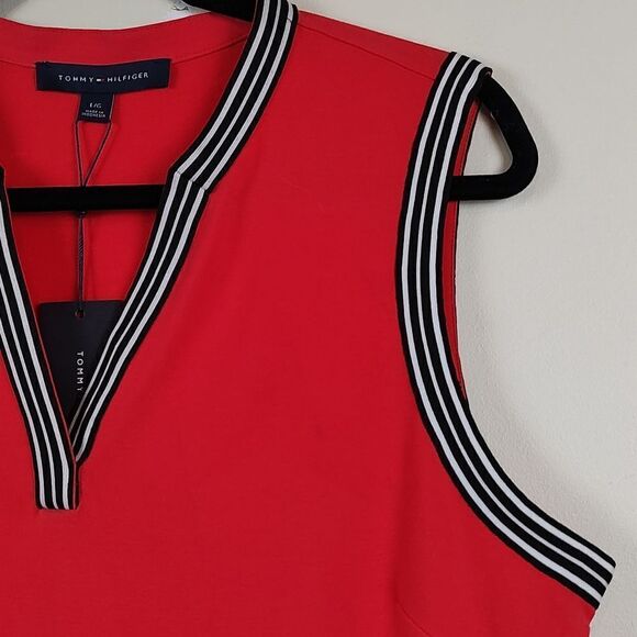 Tommy Hilfiger Striped Trim A-Line Sleeveless Red Knit Dress Size L NWT Preppy - Picture 9 of 12